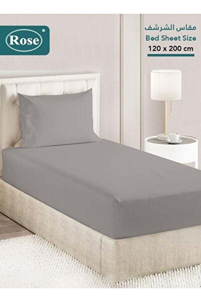 Rose Luxurious Plain Fitted Sheet 2-Piece Set, Microfiber, Extra Twin 120x200 cm - Light Grey