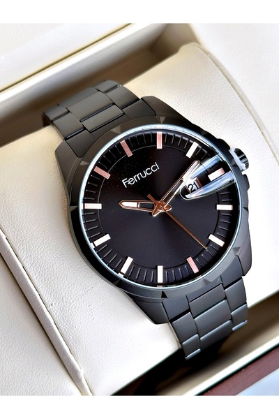 Ferrucci Black Color Steel Band Men's Wristwatch with Calendar