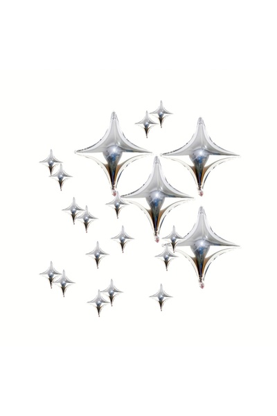 Choice Other 20 Pieces 20-Pack of Silver Four-Pointed Star Balloons, Party Foil Balloons, 4 Silver Four-Poi