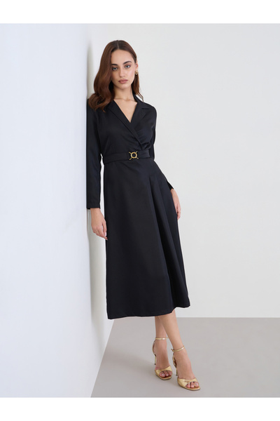 Styli Black Long Sleeves Blazer Midi Dress