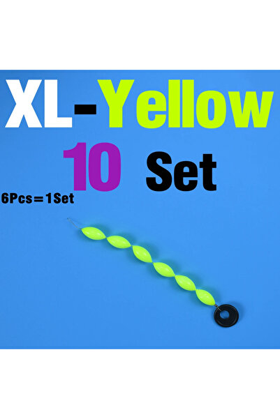 Choice عوامة صيد صفراء كبيرة الحجم (XL) 60 قطعة/10 مجموعات، عوامة صيد 6 في 1 من نوع الخيط، عوامة سباعية النجوم، خيط صيد إسفنجي على شكل حبة فاصوليا.