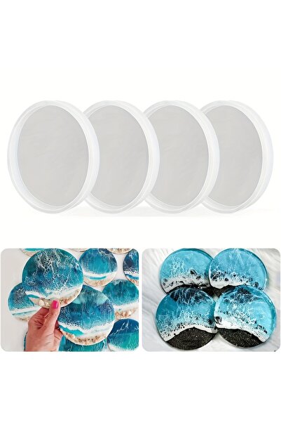 Choice 4 قطع - قواعد أكواب دائرية صغيرة، 4 قطع - قواعد أكواب دائرية مصبوبة من الراتنج، قواعد أكواب سيليكون لامعة بفتحات كريستالية من العقيق