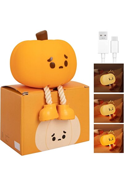 Homarket Pumpkin Night Light, Silicone Rechargeable Touch Dimmable LED Lamp for Kids