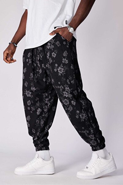 FG KONNİCHİWA Unisex Ethnic Patterned Loose Hippie Bohemian Baggy Pants with Elastic Waist and Cuffs and Pockets Ethnic Design