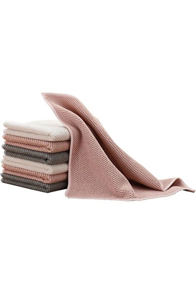 NASHRIO 6Pc Premium Microfiber Dishcloths, 30x30cm, Beige/Gray/Pink