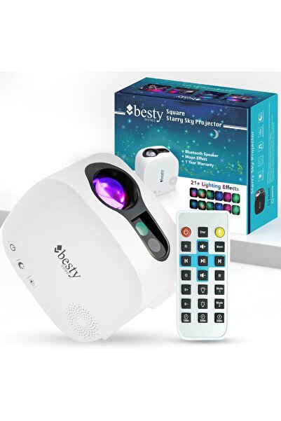 BESTY HOME Moon Star Projector Night Light Bluetooth Speaker (White)