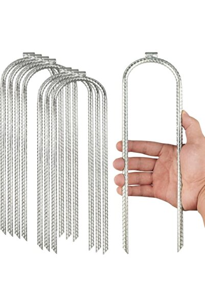 OEM Set FANGHE de 8 ancore de sol tip U, 30 cm, oțel galvanizat, pentru corturi/trambuline/grădină