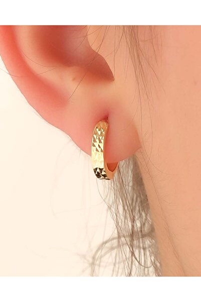 YCL JEWELLERY 8 Ayar (ÇİFT) Altın Kristal Kalemli Halka Küpe