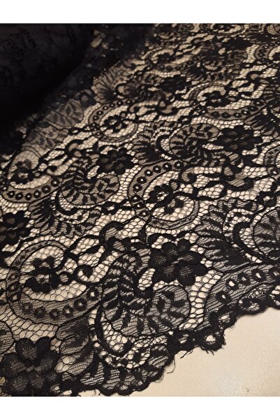 Safir Kumaş Abiyelik Elbiselik Siyah Kordone Uçları Dilimli Dantel 1 Metre