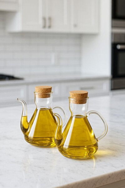 Qerhome 2!li Borosilikat Cam Mantar Kapaklı Yağdanlık 500 Ml Liya