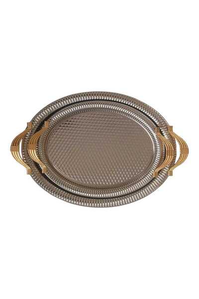 Dalgıç 2li Oval Yeni Model Lüks Tepsi Seti-Gümüş 2008