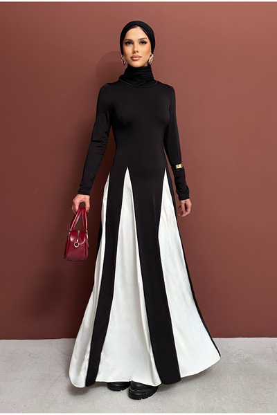 XELA KADIN UZUN KOL PARÇALI DESEN SANDY ELBİSE