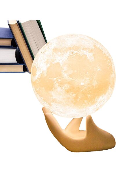 Defsedar مصباح القمر - مصباح طاولة بضوء القمر بقاعدة سيراميكية على شكل يد، وم...