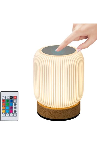 pepisky LED Night Light Wood Grain Touch Bedside Lamp with Color Changing Rem...