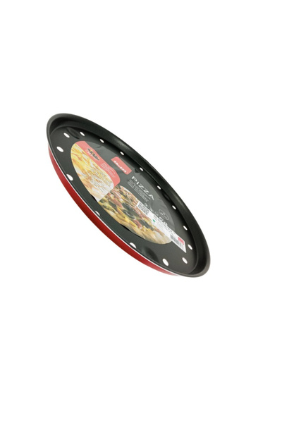 iBiLi Tavă de pizza perforată Venus, aluminiu, 28x1,8 cm, negru/roșu