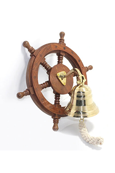 Epilons جرس نحاسي معلق على الحائط مع دفة خشبية