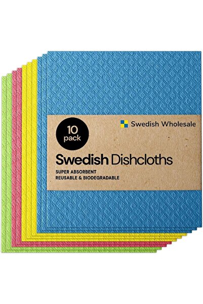 KOWVOWZ مناشف أطباق للمطبخ، عبوة من 10 قطع من مناشف إسفنجية قابلة لإعادة الاس...