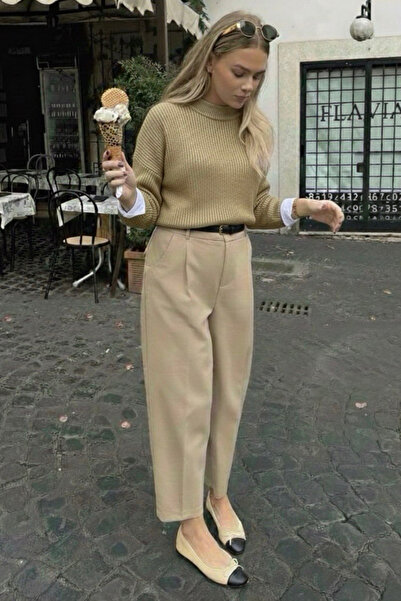 oshebu Pulover de tricotat cu folie de aur guler rotund pentru femei