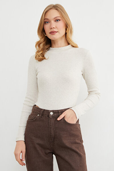 Fulla Moda Ribbed High Neck Snap Fastener Bodysuit