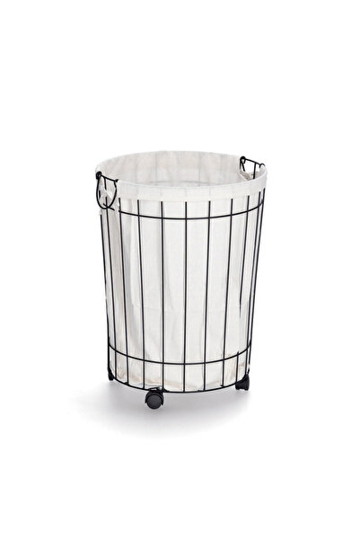 zeller καλάθι απλύτων σε ρόδες, μέταλλο/καμβάς, 44x60 εκ., μαύρο/μπεζ