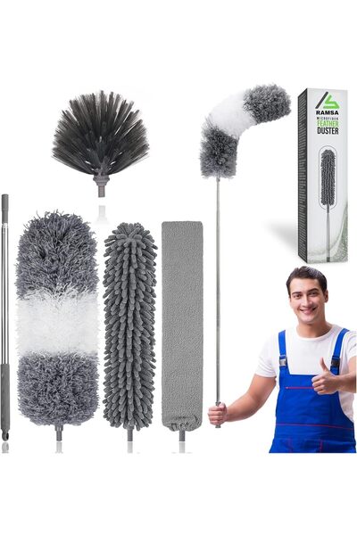 Ramsa منفضة ريش من الألياف الدقيقة مكونة من 5 قطع مع عمود قابل للتمديد (حتى 100 بوصة)