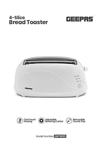 Geepas محمصة خبز بأربعة شرائح GBT9895، بقوة 1100 واط، لون أبيض