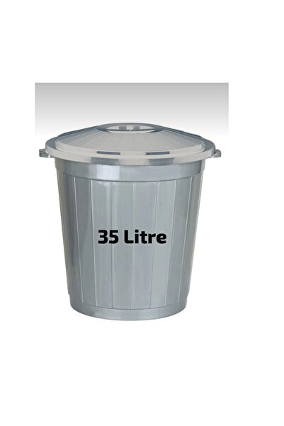 KIZILELMADA 35 L Gray Lid Trash Can – Durable Plastic Body