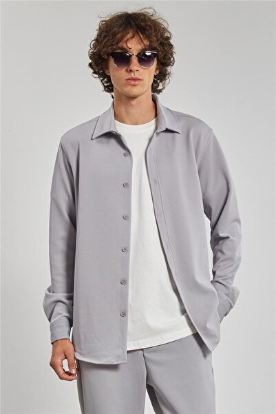 BARRELS AND OIL Classic Long Sleeve Men's Shirt - Light Gray