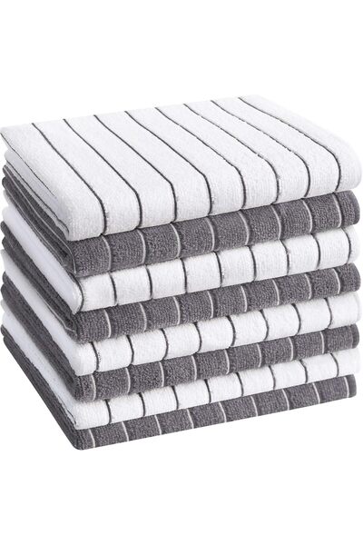 KASTWAVE مناشف مطبخ من الألياف الدقيقة، عبوة من 8 قطع، 18 × 26 بوصة، مخططة با...