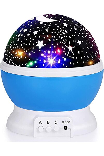 Generic Night Light Star Projector Lamp - Rotating Moon & Stars, USB or Battery, Blue