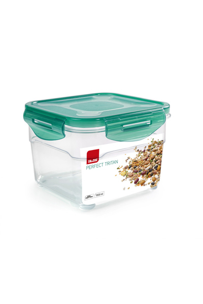 iBiLi recipient alimentar etanș, plastic, pătrat, transparent/verde