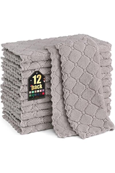 Homaxy 12 Pack Kitchen Dish Cloths (10 x 10 in, Grey) - Coral Velvet Microfib...