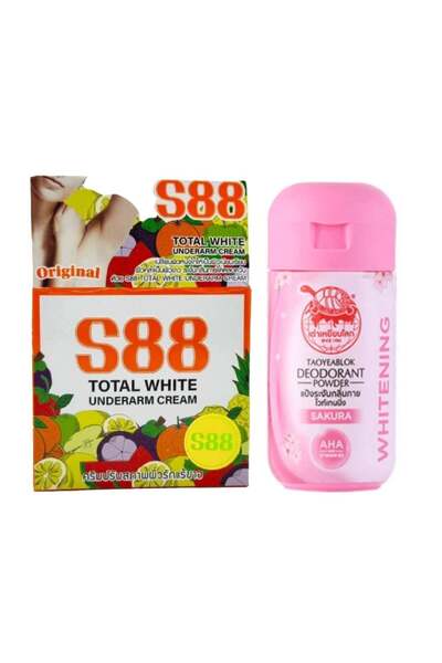 S88 Total White مجموعة كريم تبييض الإبط S88 مع بودرة تاويابلوك لتفتيح البشرة ...