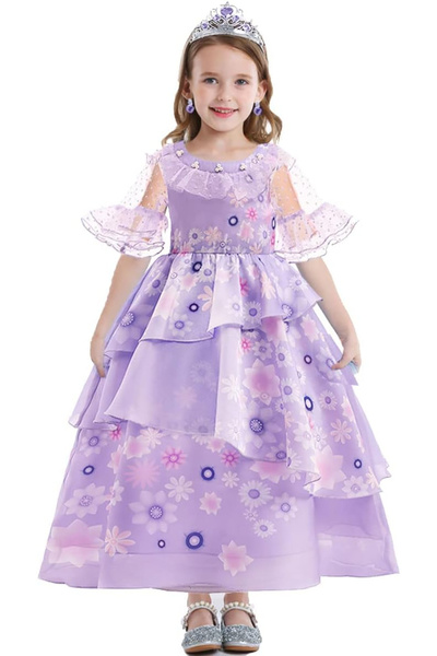 OEM Φόρεμα πριγκίπισσας για κορίτσια, φλοράλ σχέδιο, βιολετί, 100 cm, ηλικίας 2-3 ετών