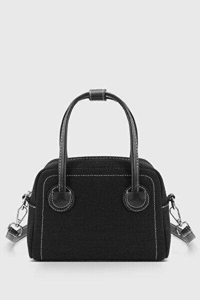 Housebags Kanvas Siyah Mini El ve Omuz Çantası - Fermuarlı, Ayarlanabilir Askılı