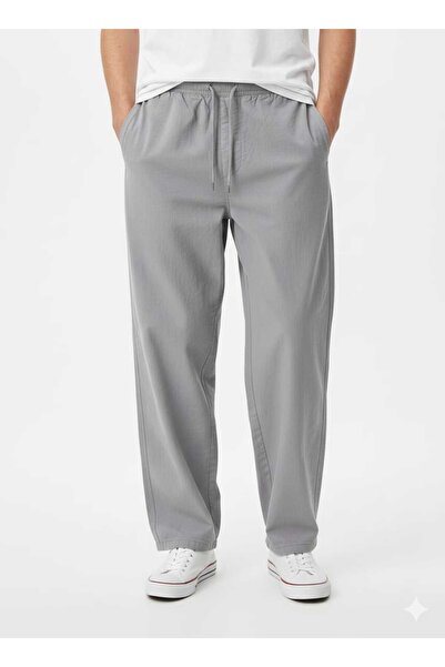 BK بنطلون كتان فضفاض للجنسين مصنوع من القطن بنسبة 100% مع جيوب وخصر مطاطي مريح ومنعش