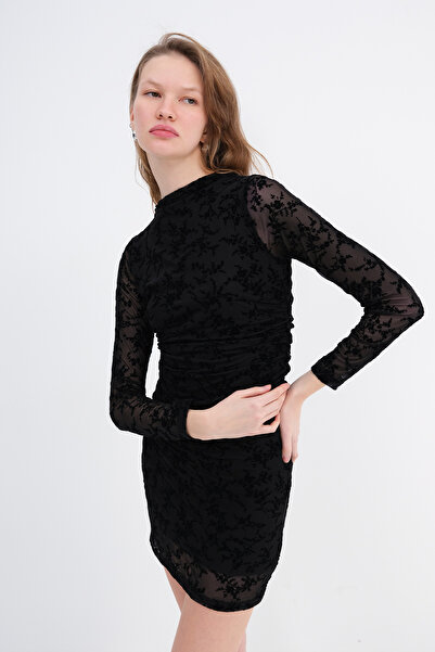 Addax Patterned Gathered Mini Dress E12980