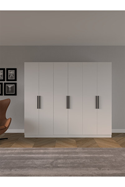 AYMOBSAN Niro 6 Kapaklı Gardrop, Askılı ve Raflı, 240 cm - Beyaz