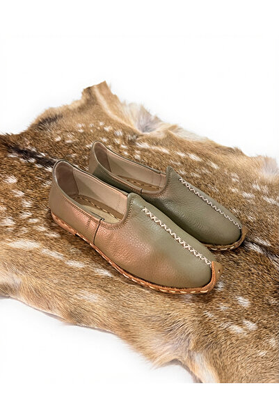 Taşhan Çarşı Hakiki Manda Derisi El Yapımı Dikişli Yemeni - Haki Yeşil Unisex...