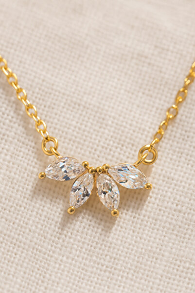 ZOLESSA Kadın Markiz Kesim Minimal Kristal Kolye Altın Gold Rengi 925 Ayar Gü...