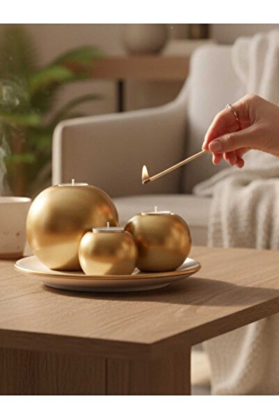 ariana sytle Elit 3'lü Seramik Mumluk Gld