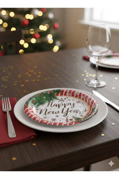 DODOMAR Συσκευασία 6 πολυτελών πιάτων από χοντρό χαρτόνι με θέμα την Πρωτοχρο...