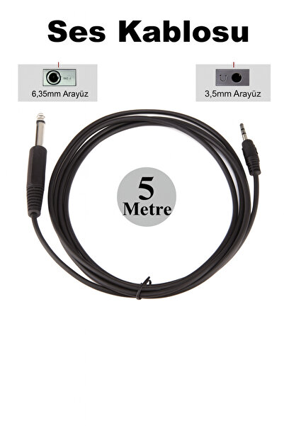 qasul 5 Metre 6.35mm – 3.5mm Ses Kablosu (Aux – Jak Dönüştürücü Kablo) Gitar, Amfi ve Telefon İçin Uyumlu