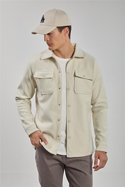 BARRELS AND OIL Men's Double Pocket Cashmere Coat - Ecru