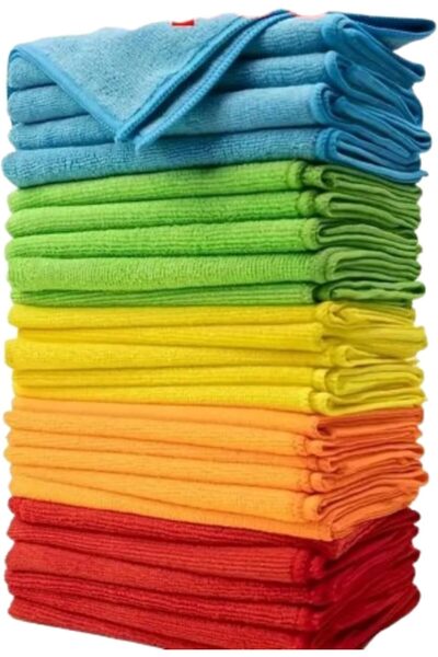 Generic Microfiber Cleaning Cloths, 25 x 25 cm, Pack of 20, Ultra-Fine, Super Absorbent, Multi-Colour