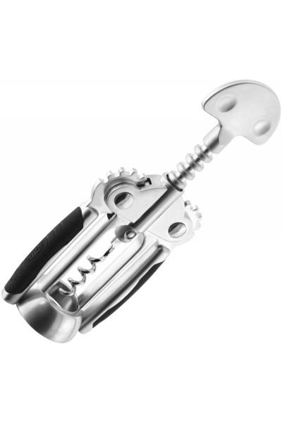 STELLAR tirbușon cu mânere, aliaj de zinc, 18x8x4 cm, argintiu/negru