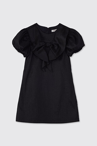 Panço Kız Çocuk Fiyonklu Siyah Parti Elbisesi