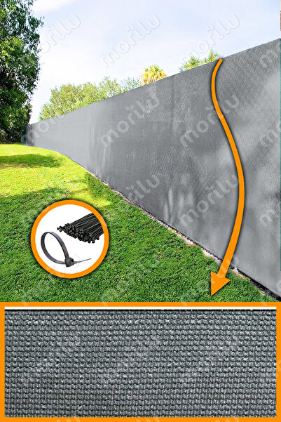 Morilu 1,5 x 5 Metre - GRİ %95lik Çit Filesi - Overloklu Kenar Çit Örtüsü
