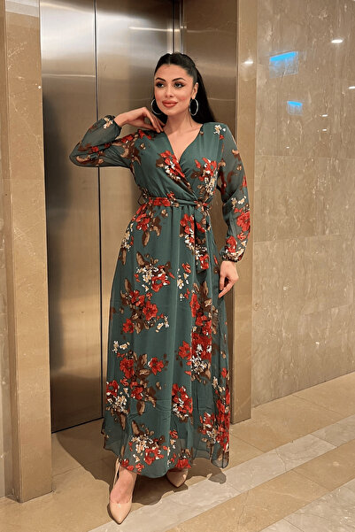 giyimmasalı Chiffon Fabric Elastic Waist Dress - Water Green