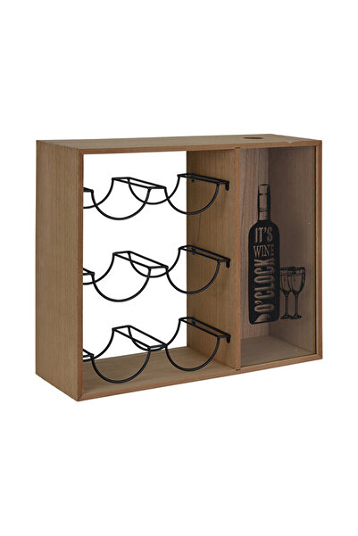 Excellent Houseware Suport de vin și colector de dopuri pentru 6 sticle, lemn/metal, 40x15x35 cm, maro/negru